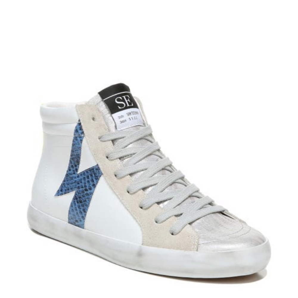 Sam Edelman Women's Avon High-Top Sneakers White/ Silver/ Blue Leather